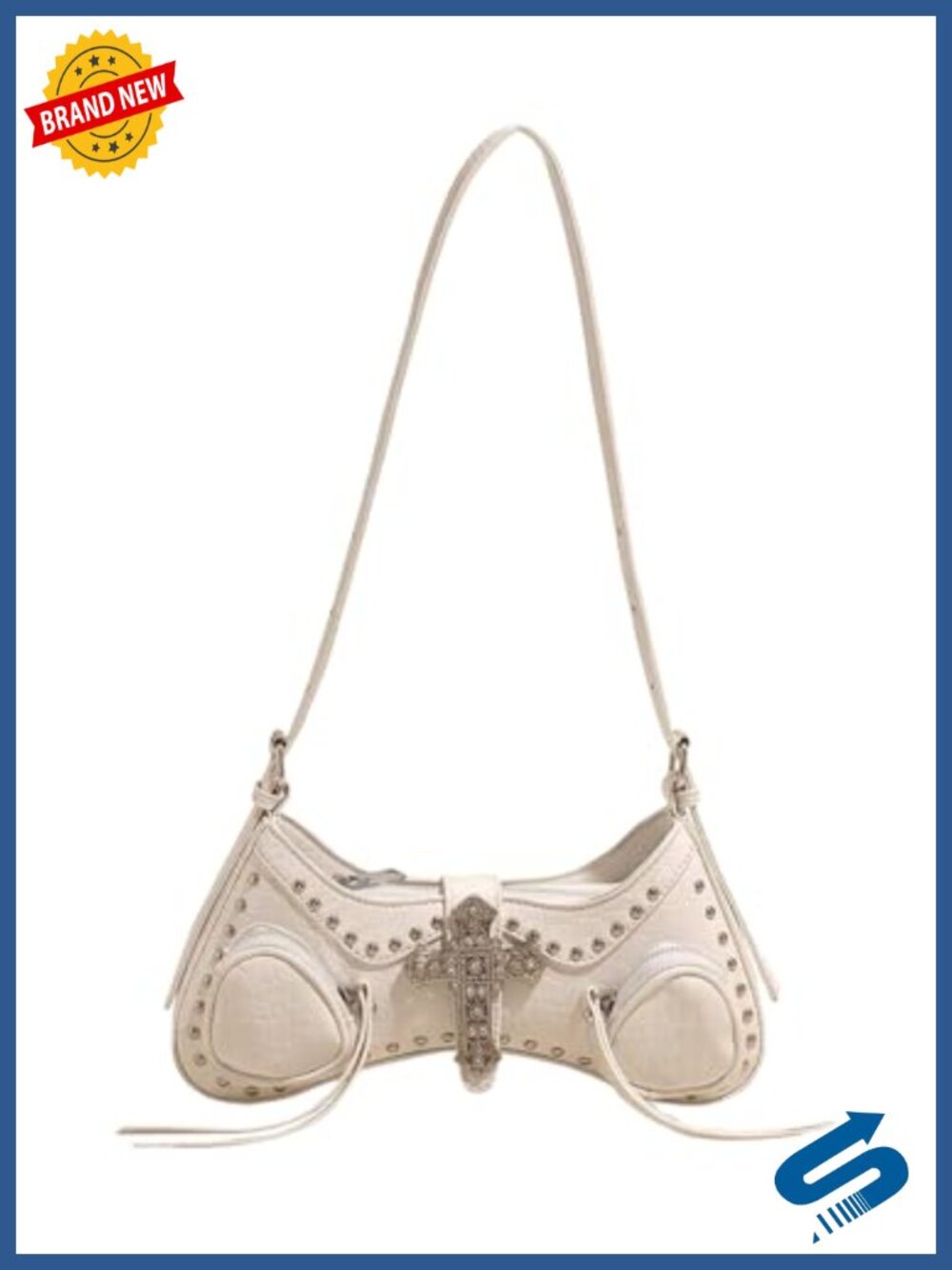 PU Leather Y2K Studded Cross Shoulder Handbag Punk Top Handle Portable Underarm